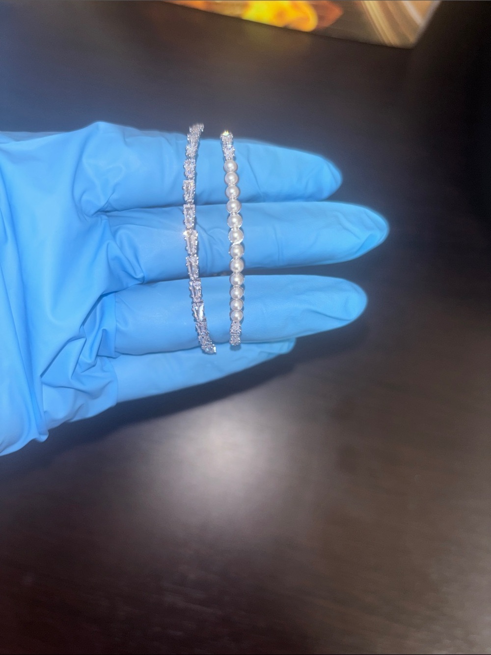 Silver Pearl and Crystal Open Cuff Bracelet - Women Jewelry